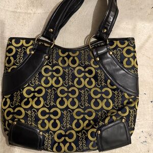 Coach Navy and Gold Signature Shoulder Bag Vintage